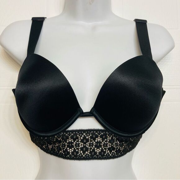 Victoria Secret Banded Lace Very Sexy Push Up Bra Caged Wide Strap Sz 34C Black - Picture 4 of 15
